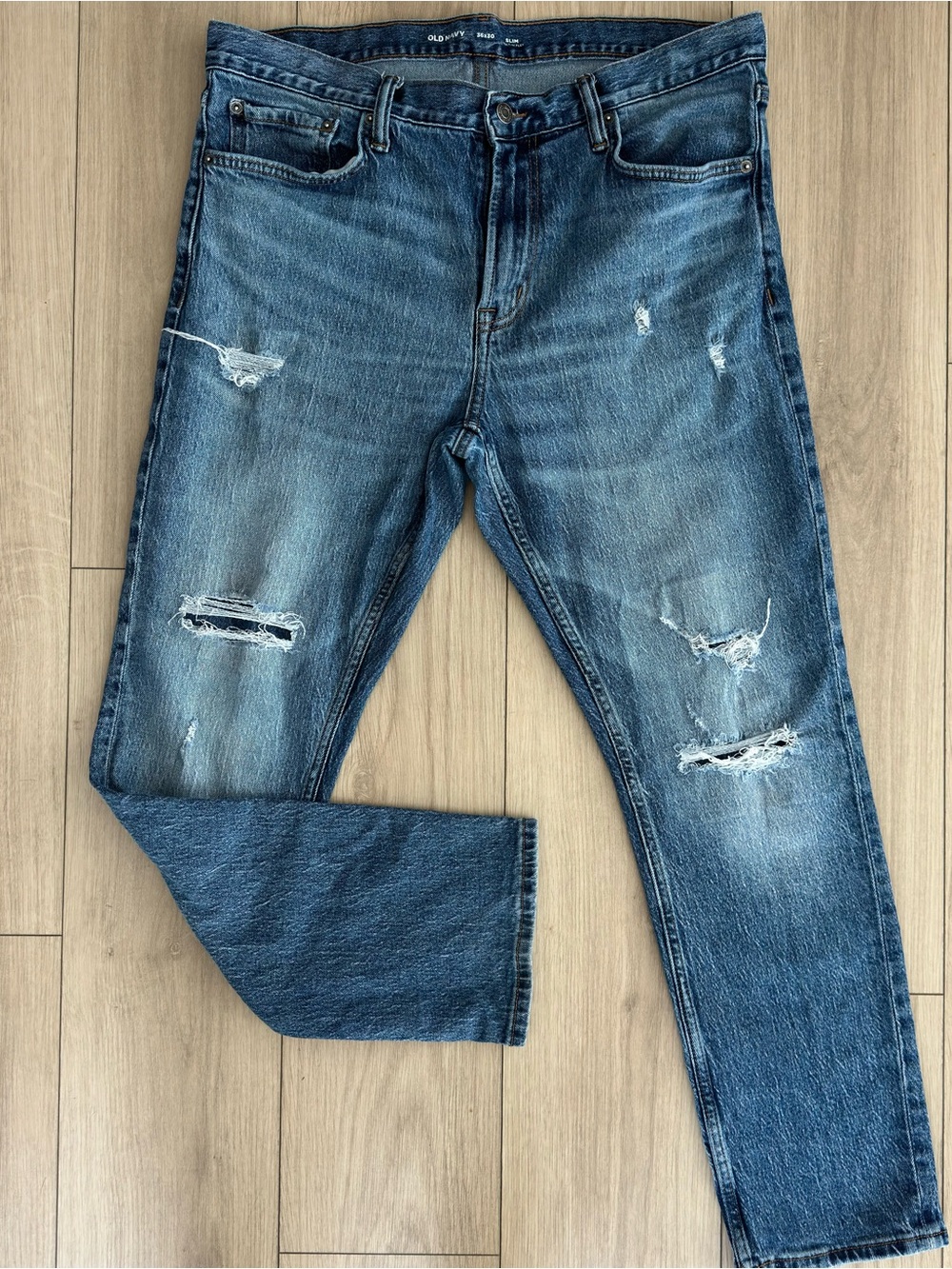 Old Navy Men's Distressed Dark Blue Slim Built-in Flex Size 36x30